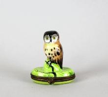 Owl Hand Painted Porcelain Limoges Trinket Box