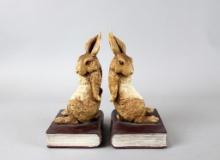 Vintage Pair of Resin Rabbit Bookends