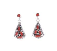 Navajo M. Chee Sterling Branch Coral Earrings