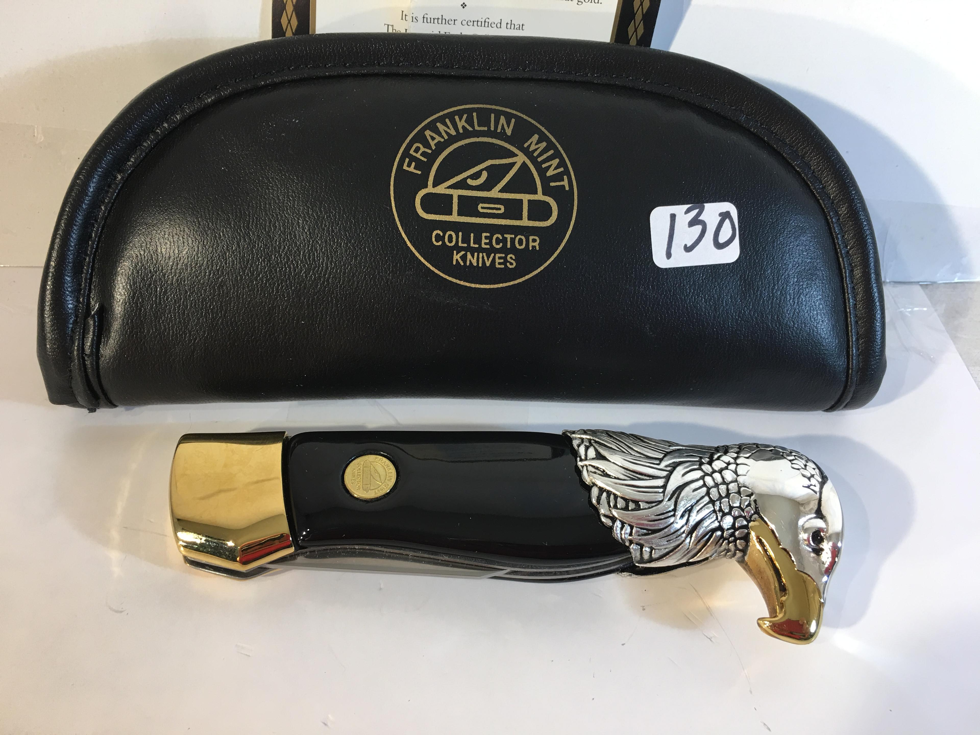 New The Franklin Mint Collector Knives Bald Eagle Folded Pocket Knive W/Case and COA