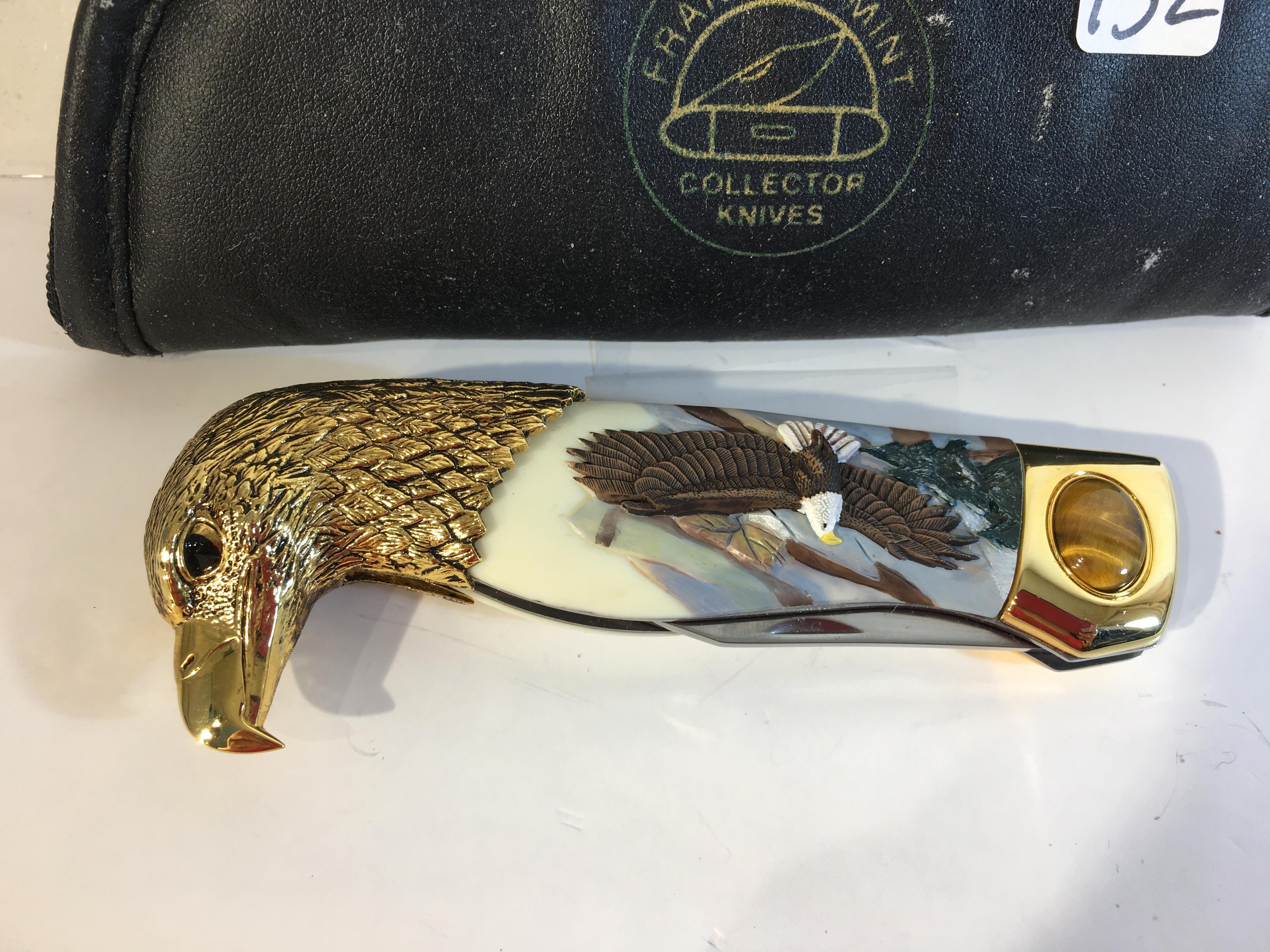 New The Franklin Mint Collector Knives Bald Eagle Pocket Folded Knive W/Case and COA