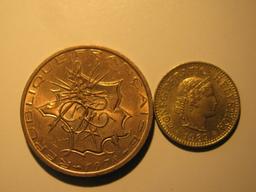 Foreign Coins: 1978 Belgium 10 Francs &  Switzerland 5 Rappen
