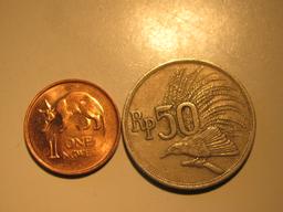 Foreign Coins: Zambia 1983 1 Ngwe & 1971 Indonesia 50 Rupees