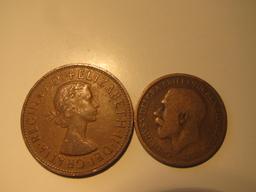 Foreign Coins: Great Britain 1962 Penny & 1920 1/2 Penny