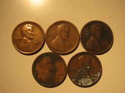 US Coins: 5x1929 Wheat Pennies