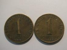 Foreign Coins:  Austria 1961 & 1968 1 Shillings