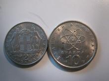Foreign Coins: Greece 1966 2 & 1976 10 Drachmas
