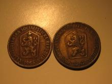 Foreign Coins: 1963 & 67 Communist Czechoslovakia coins
