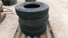 LOT OF TIRES  (4) ASSORTED SIZE TIRES, NO WHEELS, AS IS WHERE IS