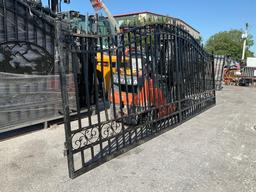 SET OF UNUSED GREAT BEAR 20FT BI PARTING WROUGHT IRON GATES, 10FT EACH PIECE (20' TOTAL WIDTH). 2...