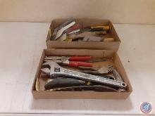 Misc. Wrenches, Pry bar, hammer, hand tools, lot of drywall and putty knifes