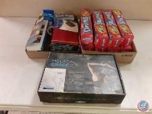 Lot of various household items including (8) 200 sqft ClingPlus wrap, trash bags, Jenga, and a