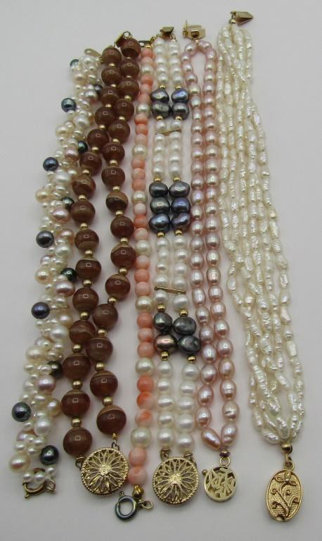 6PC CULTURED PEARL CORAL BRACELET COLLECTION LOT