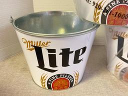 Group of 3 Miller Lite Ohio Metal Beer Buckets
