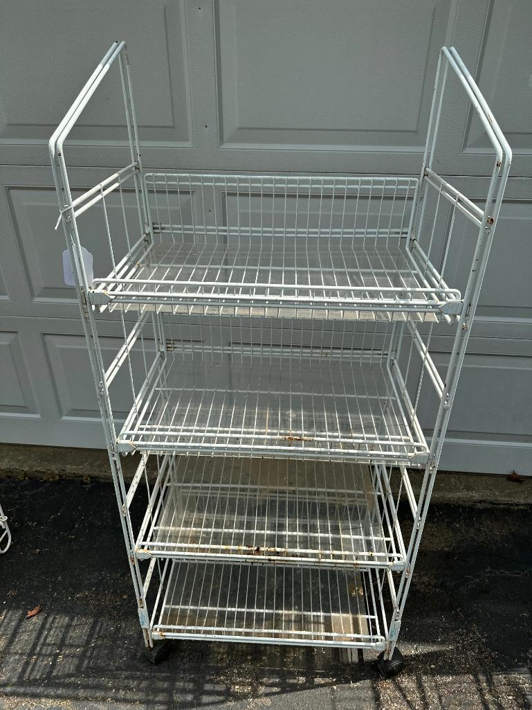 White Metal Rolling Rack on Wheels