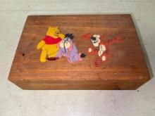 Hand Made Hinged Wood Box w/Painted Winnie The Pooh Characters on the Top