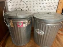 Pair of 10 Gallon Metal Trash Cans