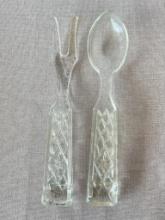 Vintage Set of Glass Serving Spoon and Fork