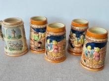 Group of 5 Ceramic Steins