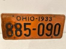 1933 Ohio License Plate, Condition as Pictured
