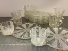 Set of 8 Clear Glass Snack Plate and Cup