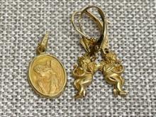 Pair of 14K Gold Earrings and Pendant