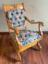 Vintage Wooden and Upholstered Rocking Chair