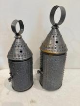 Pair of Punched Tin Candle Holders