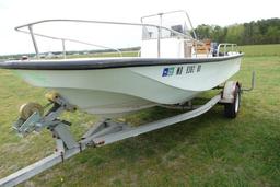 #4802 1977 BOSTON WHALER 17' 2008 YAMAHA MOTOR 70 HP OUTBOARD ENG HAS 76 HR