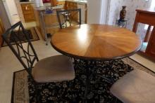 ROUND WALNUT FINISH KITCHEN TABLE WITH FOUR MATCHING CHAIRS