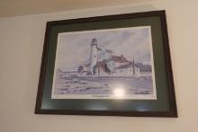 ROBERT BARNES SIGNED AND NUMBERED PRINT FENWICK ISLAND LIGHTHOUSE FRAMED UN