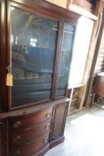 MAHOGANY FEDERAL STYLE CHINA HUTCH 3 DRAWER 2 DOORS ONE GLASS DOOR 44 X 16