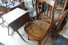 LOT OF FURNITURE INCLUDING 3 SIDE CHAIRS AND DROP LEAF WORK TABLE