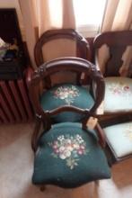 PAIR VICTORIAN MAHOGANY SIDE CHAIRS WITH NEEDLE POINT SEATS