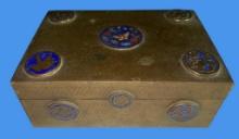 Asian Brass and Enamel Wood Lined Cigarette Box
