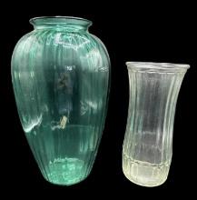 Vintage Anchor Hocking Aqua Glass Vase & Hoosier