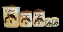 (3) Ceramic Handpainted Canisters and Matching