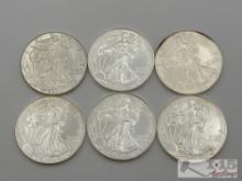(6) 1996- 2021 1oz Fine Silver Eagle Dollars
