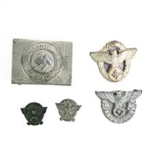 WWII German Police Belt Buckle-Cap Badge Lot