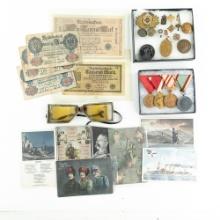 WWI German Austrian Flight Goggles, Medal Pin Lot