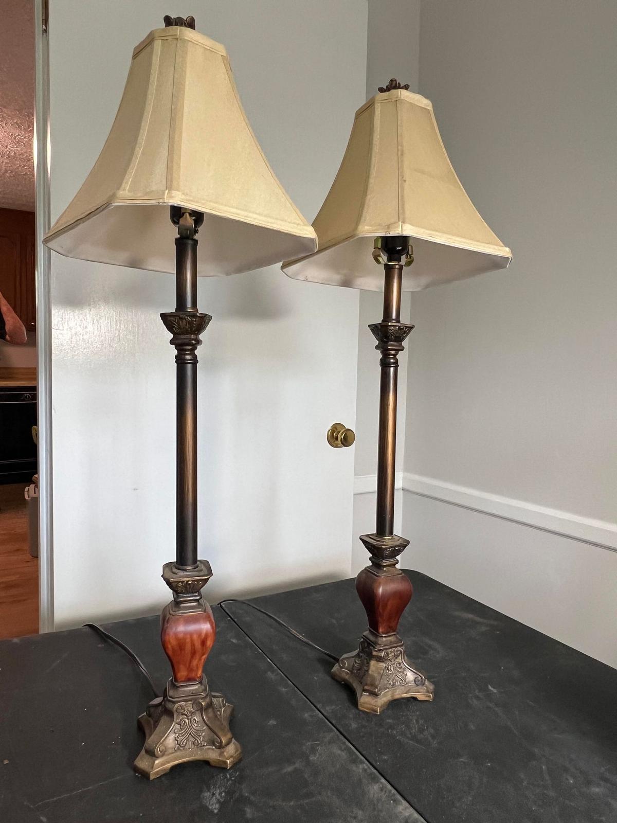 Pair of 32" Candlestick Lamps with Shades