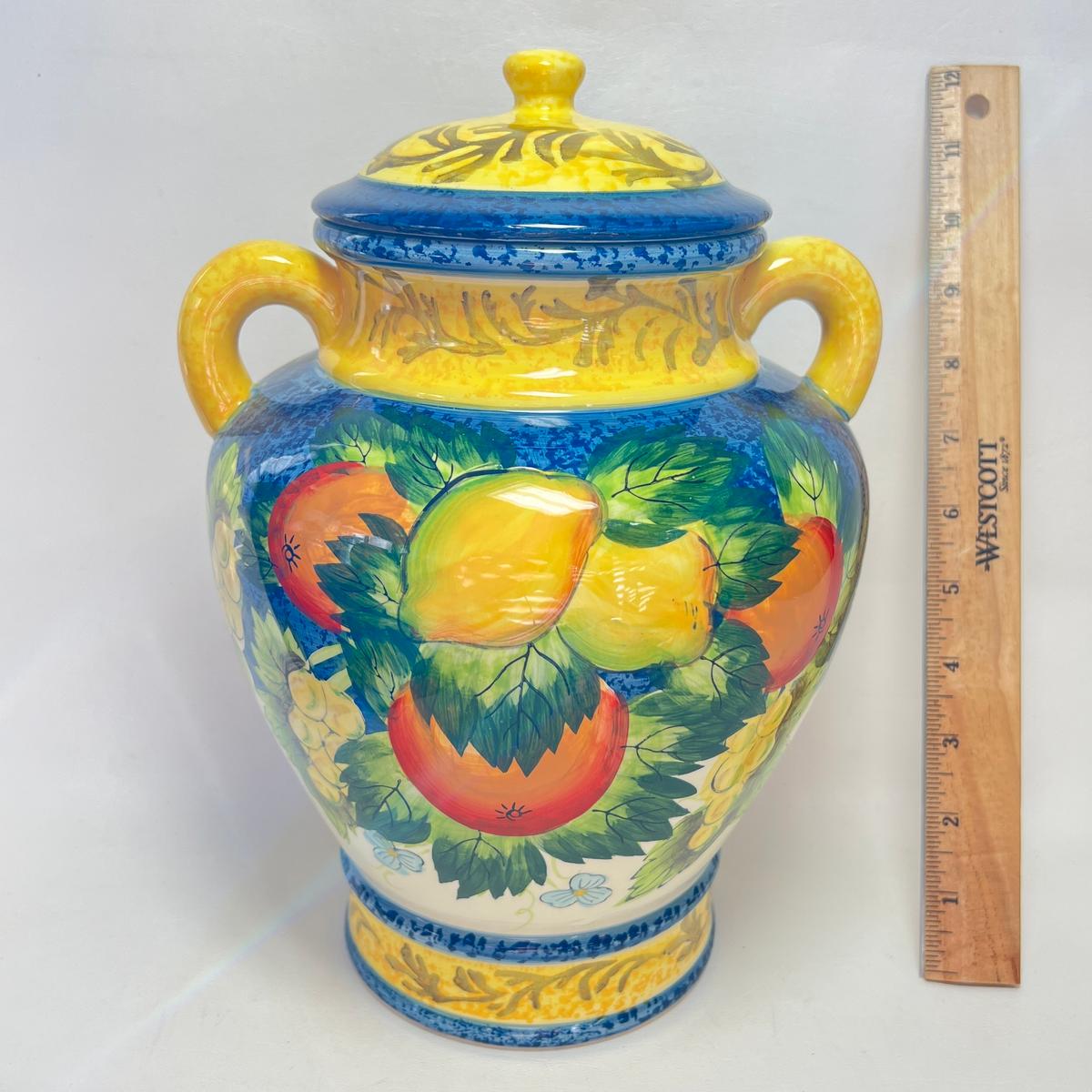 Hand Painted Colorful Lidded Double Handled Jar