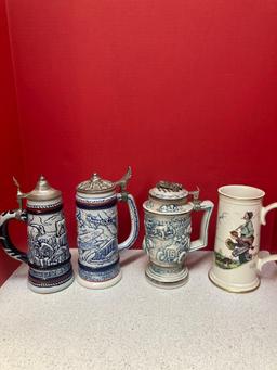 4 steins Avon and Norman Rockwell