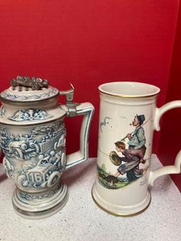 4 steins Avon and Norman Rockwell