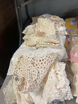huge lot of doilies and linens hand crocheted doilies
