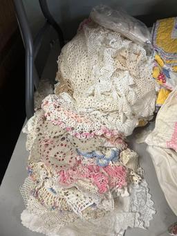 huge lot of doilies and linens hand crocheted doilies