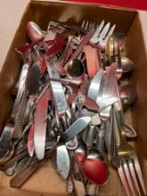 2 large groupings of stainless steel flatware, mostly Oneida
