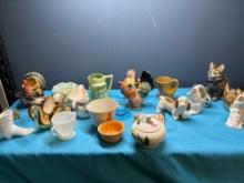 Collection of pottery animals pots etc.