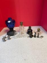 Kerosene lamp bases and vases, mainly smaller and cast-iron statue of liberty liberty bells