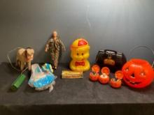 Vintage toys, including G.I., Joe, Dr. kit, Halloween pumpkin and mini pumpkins
